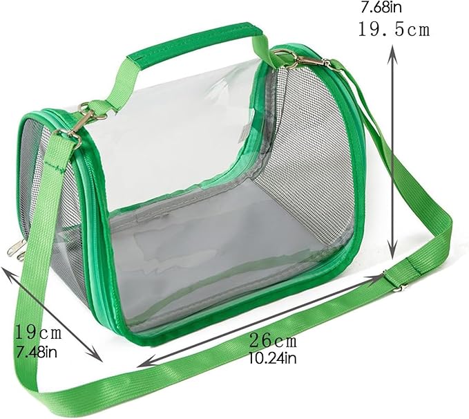 Reptile Small Animal Travel Carrier - Portable Ventilated Pet Carrier for Bearded Dragons, Lizards, Sugar Gliders, Hedgehogs, Rats, Birds, Guinea Pigs etc | Escape-Proof, Breathable Mesh (Green)