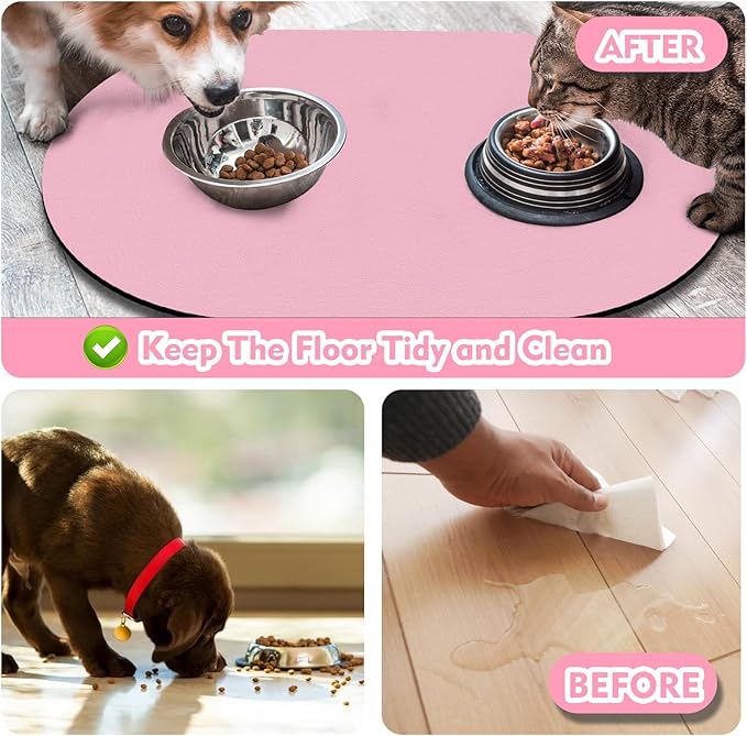 Cat Food Mat Small - 20''x12'' Absorbent Cat Feeding Mat, Pet Water Mats Protect Floor, No Stains Quick Dry Pet Placemats for Food and Water Bowl, Non-Slip Base Cats Bowl Mats for Messy Drinkers, Pink