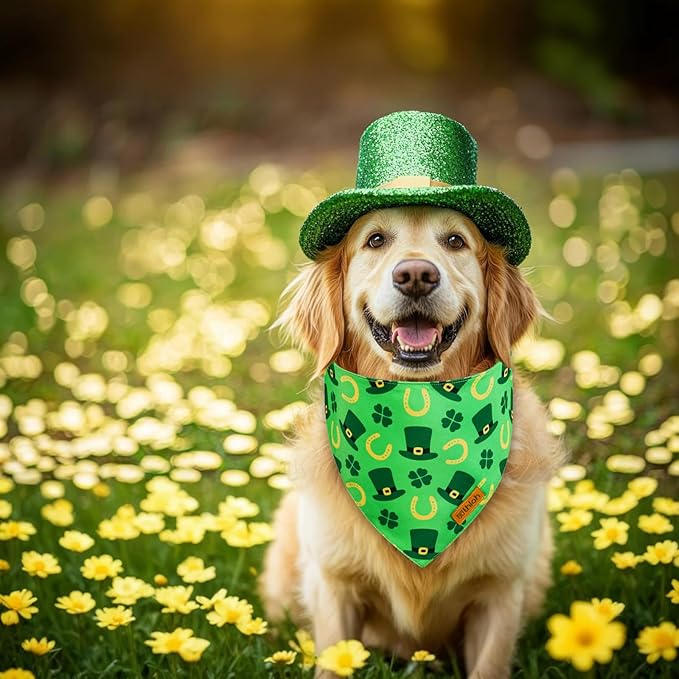 St. Patrick's Day Dog Bandanas with Snap Button, 2 Pack Reversible Shamrock Dog Scarf for Boy & Girl, Premium Durable Fabric, Gift for Dogs, Holiday Bandana for Small Dogs (Small)