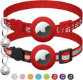 2 Pack Airtag Cat Collar Breakaway with Bell,Reflective Kitten Collar with Apple Airtag Cat Collar Holder,Adjustable 7-12In,Safety Buckle for Girl Boy Cats,Pet Supplies,Accessories,Gifts (Red)