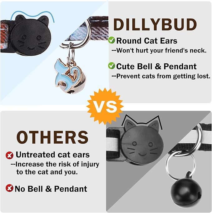 Cat Collar with Bells Breakaway, Bowtie Cat Collar for Boy Girl Cats with Removable Shirt Collar, Cute Plaid Kitten Collar with Bell & Pendant Adjustable, 2 Pack Blue Cat Necklace for Cat Pet