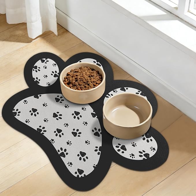 Dog Food Mat for Bowls, Absorbent Quick Dry Dog Cat Mats for Food and Water, Non-Slip Backing Pet Mat Pet Supplies - Black 15.74 inch