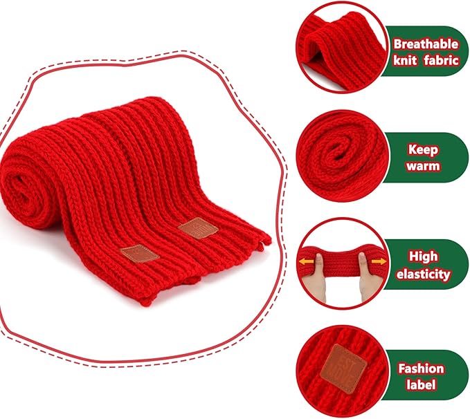 BWOGUE 2-Piece Knitted Dog Christmas Scarf & Bandana with Red Design for Medium/Large Dogs - Winter Warm Holiday Pet Costume Accessory (Red)