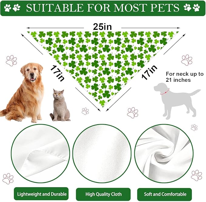 St. Patrick's Day Dog Bandana, 2 Pack Adjustable Holiday Party Pets Saint Patrick Day Bandana Lucky Triangle Bibs Cat Scarf Set