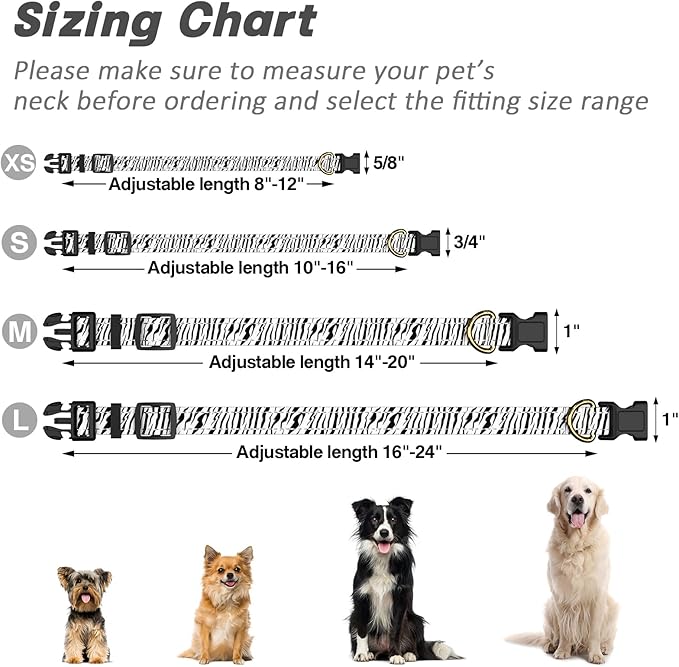 Reflective Dog Collar for Extra Small Dogs Cats, Cute Boho Adjustable Heavy-Duty Nylon Puppy Collar for Boy and Girl Female, Soft Pet Accessories with Quick Release Buckle, Stylish Zebra Print