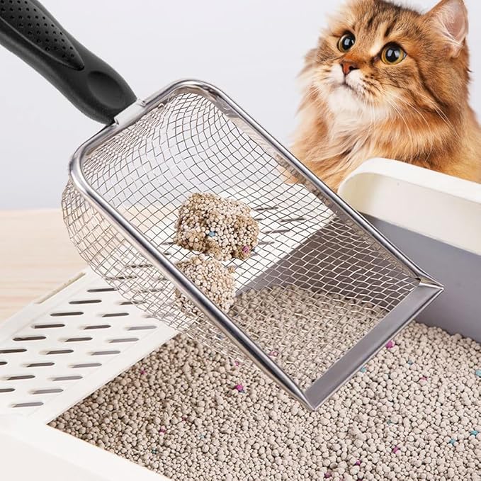 Metal Cat Litter Scoop,Sturdy Litter Cleaner Corner Shovel,Stainless Steel Mesh Litter Shovel,Easy to Clean Reptile Terrarium Sand Waste(Black)-Christmas