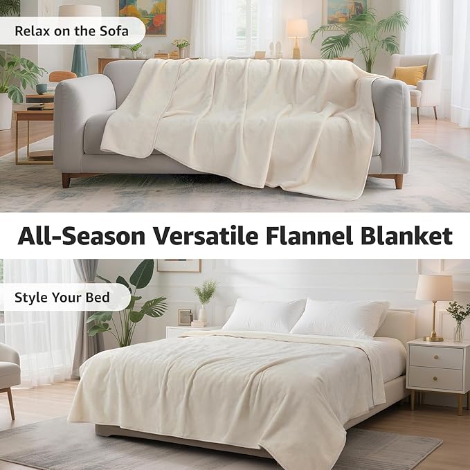 LOOBANI Waterproof Blanket for Bed: Reversible Soft Flannel Twin Bed Blanket 60" x 80", Leakproof Throw Spill-Proof Dog Pet Blanket for Couch, Sofa Protect, Movie Time, Camping, Travel, Beige