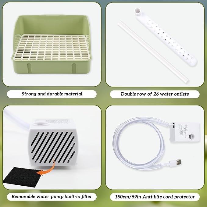 Automatic Bird Bath with Pump, Parrot Bathtub with Anti-Bite Cord Protector, USB Electric Large Bird Bathtub Circulating Water Bird Shower for Parakeet Cockatiel African Grey Lovebird(Green)