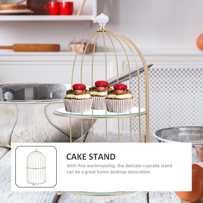 DOITOOL Gold Metal Cupcake Stand Bird Cage Dessert Stand, 2 Tier Dessert Display Stand Cake Holder for Wedding, Party, Birthday, Baby Shower Celebrations, Table Decorations