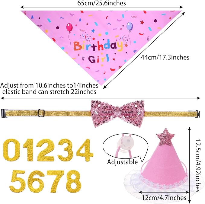 hoyuwak Dog Birthday Party Supplies Girl Boy Dog Birthday Bandana Bow Hat with Numbers for Small Medium Large Pets