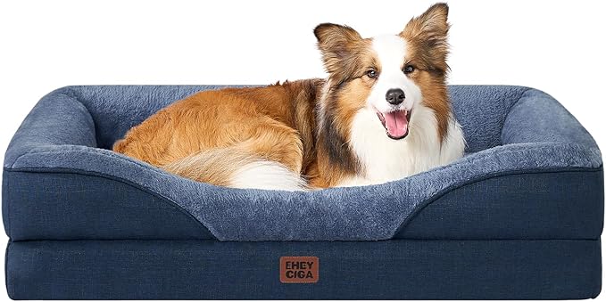 EHEYCIGA Orthopedic Dog Bed for Large Sized Dog, 36x27x7 Inch Large Memory Foam Dog Couch Bed with Sides, Waterproof Liner & Washable Removable Cover, Bolster Pet Sofa, Navy