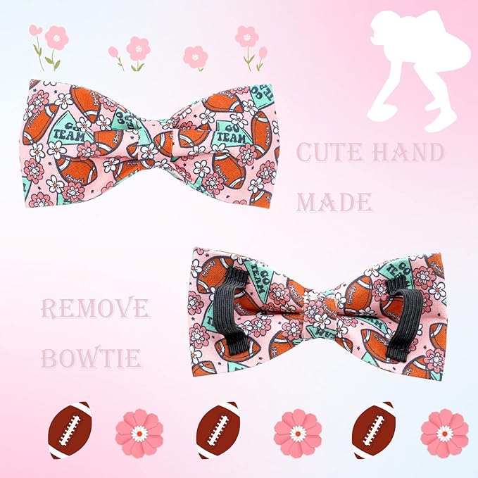 Dog Collar - Rugby with Flower Pet Collar Bows for Dogs Bowtie Pet Collar Adjustable Dog Collar Girl Boy Puppy Collar for Large Dogs