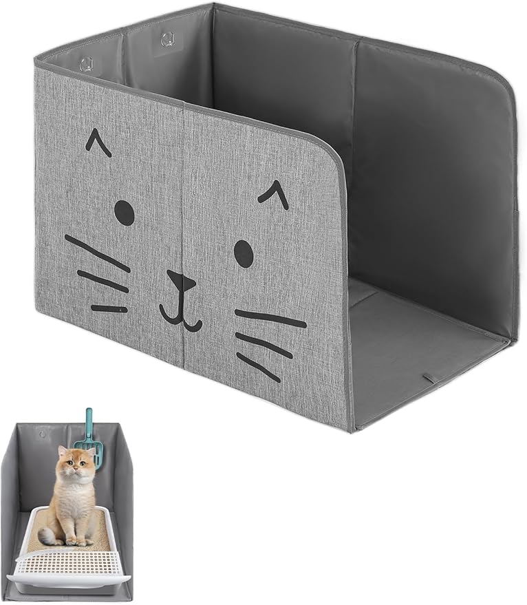 Waterproof Cat Litter Box Enclosure Splash Guard with Removable Mat, Cat Box Enclosure with 2 Hooks for Scoop, Anti-Leakage, Dust Control, Easy to Clean-24.02 x 16.14 x 16.14 inches