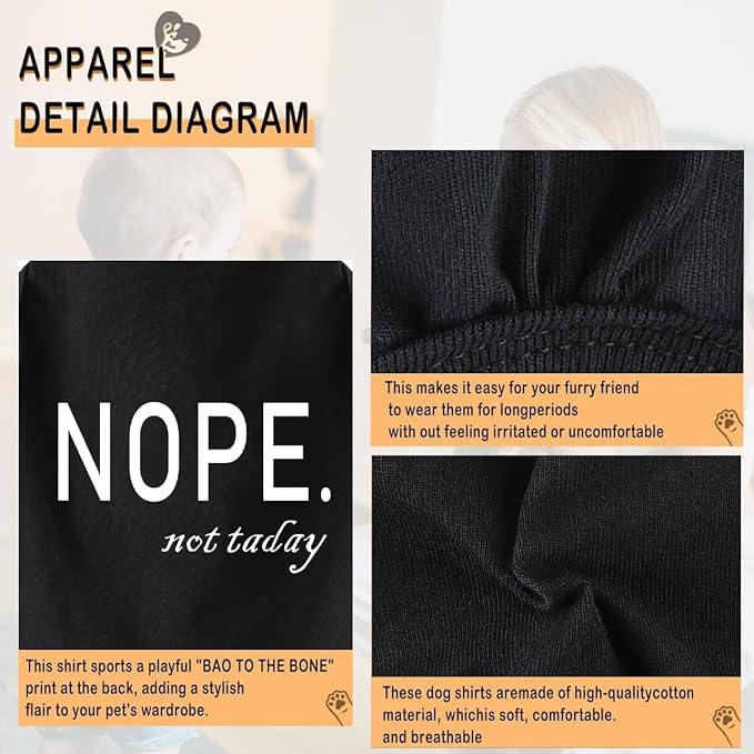 Discover Cozy Cotton Canine Wear: Soft, Lightweight, and Breathable Dog Shirt Vest with Eye-Catching Graphics(Nope not Today), Keeping Your Furry Friend Warm and Comfy! Grey XXS