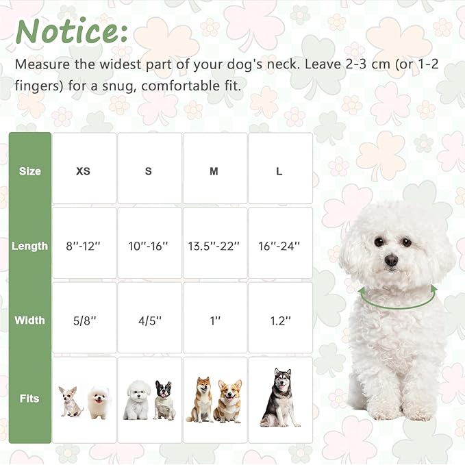 St. Patrick's Day Dog Collar,Puppy Collar with Lucky Shamrock Chequered Pattern,Adjustable Spring Cotton Collars Gifts for Small Medium Large Dogs,Dog Accessories L