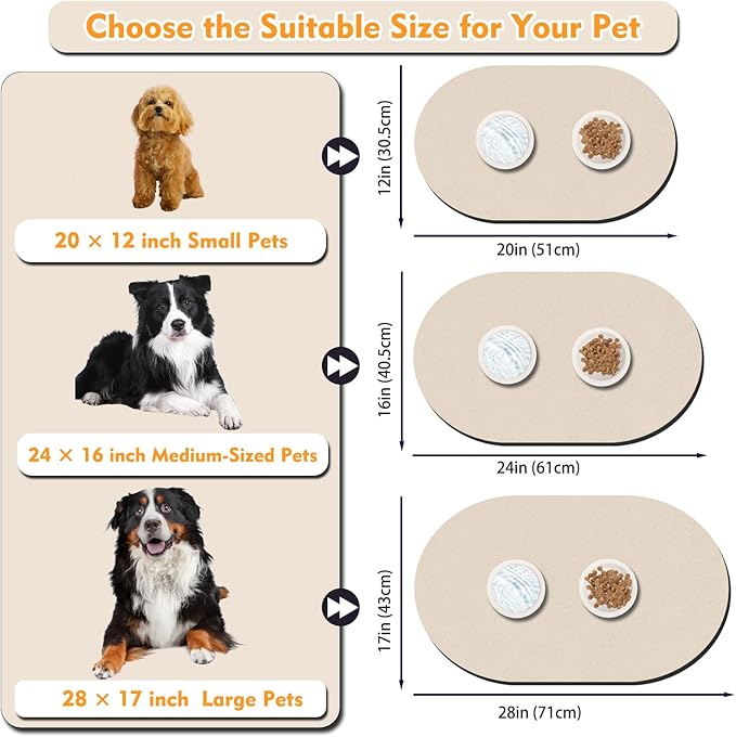 Dog Feeding Mat 24''x16'', Absorbent Pet Food Mat, No Stains Quick Dry Pet Water Mat Protect Floor, Cat Dog Water Bowl Mat for Messy Drinkers, Non-Slip Rubber Base Pet Placemats for Food and Water