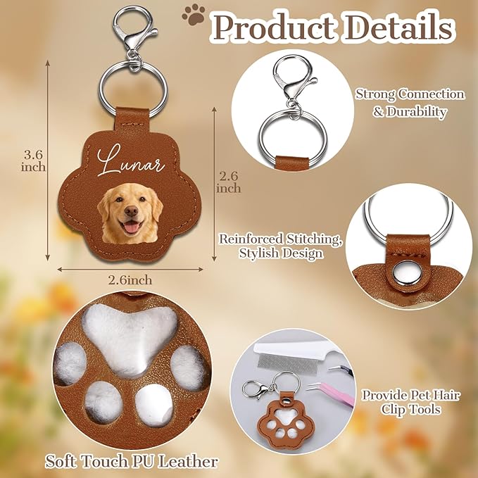 Eunigem Personalized Pet Memorial Gifts for Dogs Cats-Custom Dog Hair Keychain Paw Keychains for Dog Fur-Shaped Leather Keychain,Remembrance Accessory Pet Hair Keepsake for Bag or Key (Color-10)