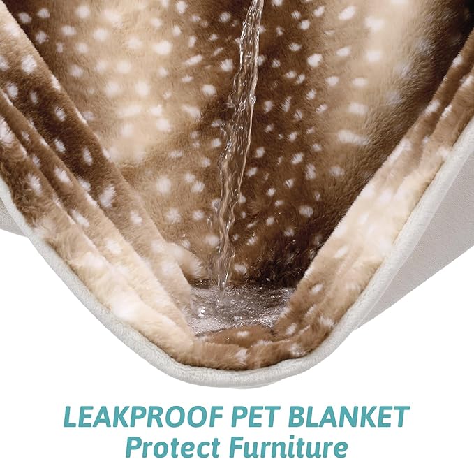 Waterproof Pet Blanket, Christmas Deer Print Blanket for Bed Couch Protector, Reversible Washable Plush Dog Faux Fur Throw for Puppy, Double Sided Cat Blanket, 30x40 inch, Brown