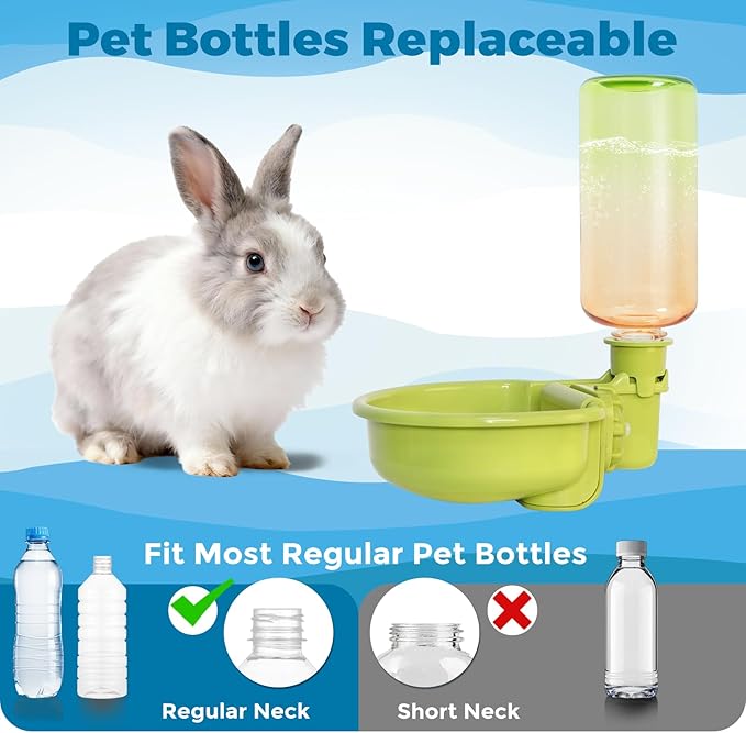 VANNON 16oz Pet Water Bottle, Gravity Dog Water Bowl Dispenser for Cage, Anti-Overflow Water Dispenser for Small Dogs, Cats, Rabbits and Other Small Animals, BPA Free, Gradient Green