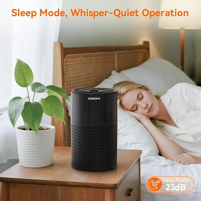 AIRROMI Pets Air Purifier for Home Allergies,Up to 660 ft².HEPA Deodorizing Activated Carbon Filter,With Fragrance Sponge for Better Sleep,Night Light,Pet Dander,Smoke,Odors,Air Cleaner A2002 Black