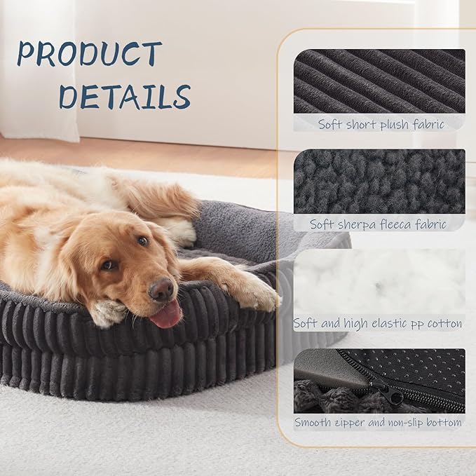 Orthopedic Dog Bed for Extra Large Dogs Breeds, High Density Egg Crate Foam Dog Sofa Beds,Oval Kennel Bed, Pet Couch Bed with Four Sided Bolster, Removable Washable Cover& Non-Slip Bottom