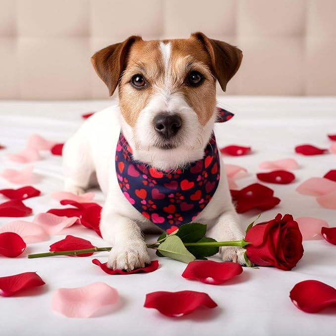 Sanwuta 48 Pcs Valentine's Day Dog Bandanas Bulk Valentines Dog Bandanas Adjustable Colorful Heart Scarf Red Pink Bib Accessories for Small Medium Large Breeds Pet Costume Accessories