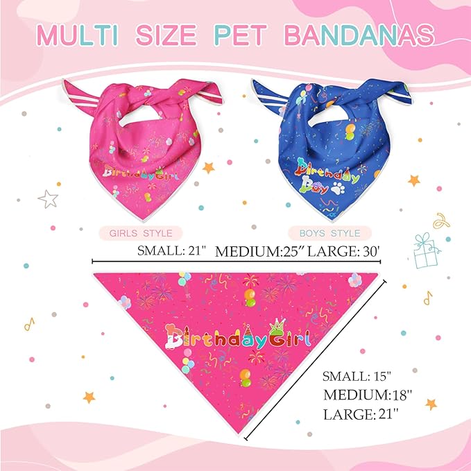 Birthday Dog Bandanas Girl,Pink Reflective Dogs Scarfs for Birthday Party Decorations Supplies for Dogs Pet Accessories,Cat Dogs Triangle Pet Scarves for Large Dogs Outfit,L