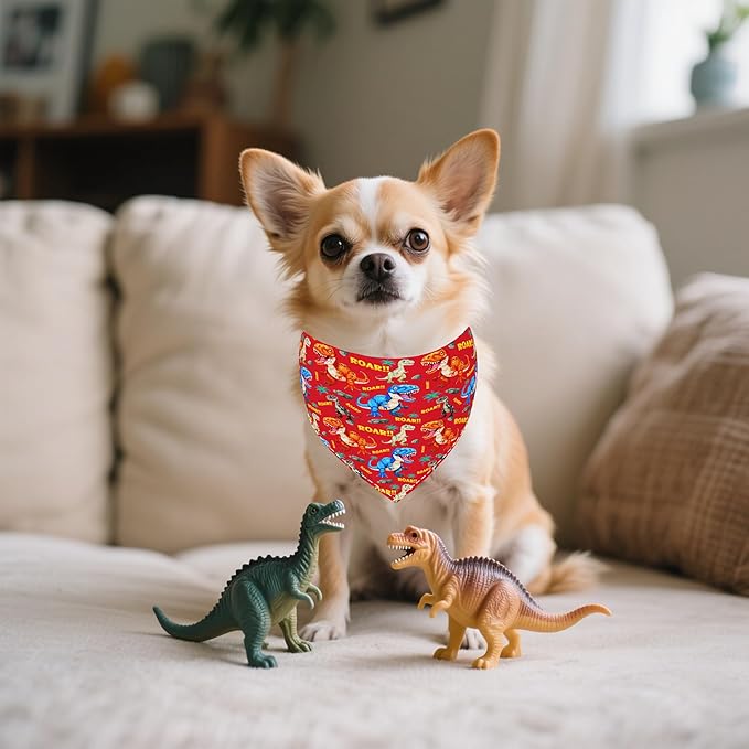 30 Pcs Dinosaurs Dog Bandanas for Small Dogs Stitch Dog Bandana Bulk Reversible Print One Side Polyester Puppy Scarves Party Grooming S