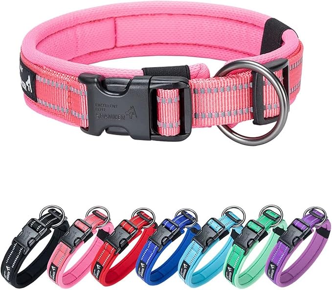 EXCELLENT ELITE SPANKER Reflective Dog Collar Classic Soft Padded Breathable Nylon Adjustable Pet Collar with Quick Release Buckle for Boy Girl Male Female Small Medium Large Dogs Training(Pink-S)
