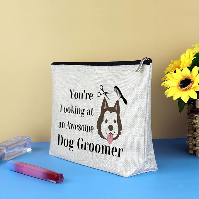 Dog Groomer Gift for Women Makeup Bag Pet Grooming Present Cosmetic Bag Dogs Groomer Thank You Gift Dog Stylist Hairdresser Salon Gifts Christmas Thanksgiving Day Birthday Gifts for Dogs Hairdresser