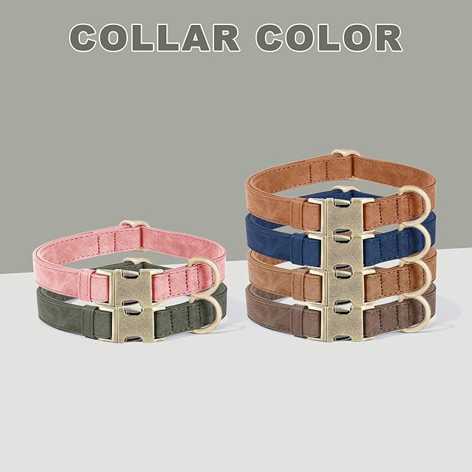Genuine Leather Dog Collar - Adjustable Pet Collar with Quick Release Metal Buckle, Soft Skin Friendly Real Leather Collar for Small, Medium, Large Dogs (Dark Green, L：Fit 15-23" Neck)