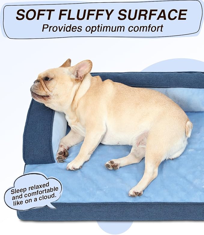 KSIIA Washable Dog Bed Medium Size Senior Dog, Orthopedic Warm Soft Pets Sofa Waterproof Pet Couch with Sides, Non-Slip and Egg-Crate Foam Beds with Removable Cover, 29x18Inch, Blue