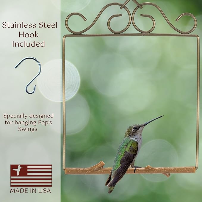 The Original Hummingbird Swing for Outdoors - Perfect Bird Perch for Small Birds - Sturdy Steel Metal Swing Set with Hook Included