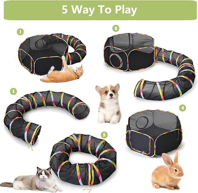 Outdoor Cat Enclosures, Cat Playground Portable Mesh Tent, Outside Circle Playpen Tunnel for Kitty, Rabbit, Puppy and Small Animals