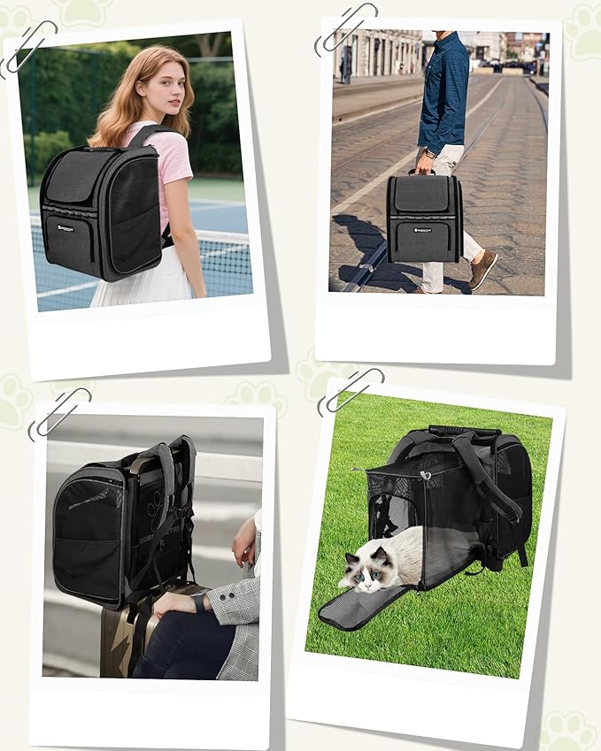 Expandable Cat Carrier Backpacks with Breathable Mesh, Pet Carrier Backpack for Cats Small Dogs Puppies Up to 20 Lbs, Dog Carrier Backpack Great for Travel/Hiking/Camping/Outdoor-Grey with Orange