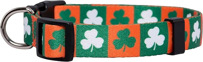 Native Pup St Patricks Dog Collar- Saint Patrick Green Shamrock Pet Collars- St. Patrick’s Lucky Irish- Adjustable for Small, Medium, Large Breeds (Green & Orange Shamrock, Large)