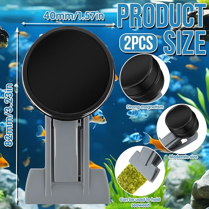 2Pcs Goldfish Feeder, Saltwater Aquarium Accessories Supplies Algae Magnet Seaweed Feeder Aquarium Magnetic Clips, Fish Tank Feeding Ring Suitable for Aquatic Pets