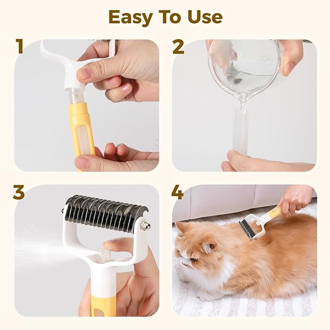 Undercoat Rake for Dogs & Cats, Double-Sided Deshedding Dematting Tool with Spray Bottle, Extra-Wide Dog Brush for Shedding, Reduce Flying Hair, Effectively Remove Tangles, Knots and Mats
