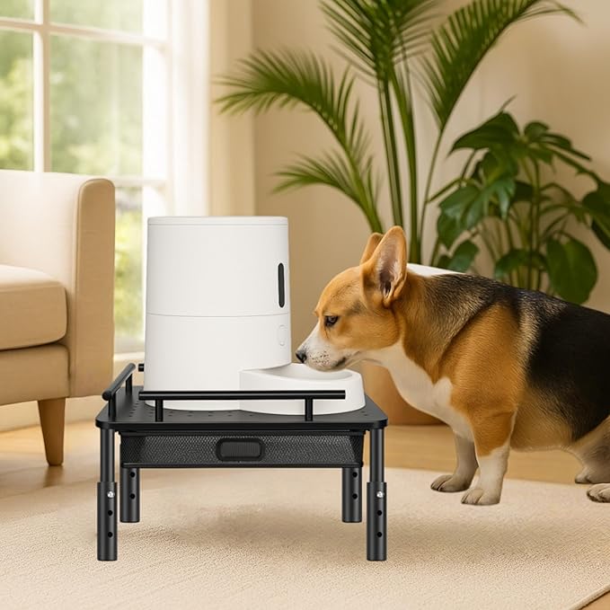 Raised Pet Feeder Stand for Cats & Dogs – Adjustable Height Holder for Automatic Pet Feeders with Snack Storage Drawer, Promotes Neck Health, Compatible for Most Pet Feeders & Water Dispensers