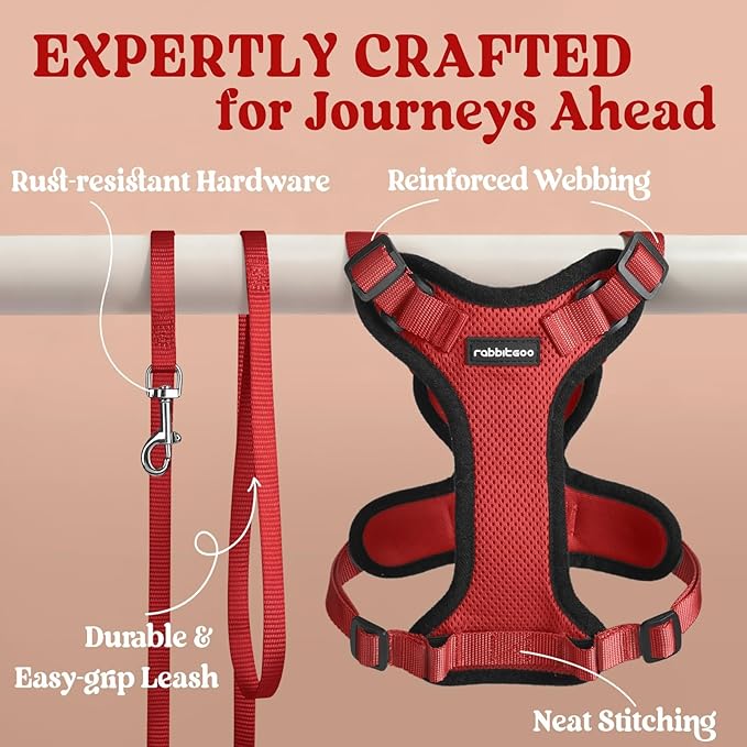 rabbitgoo Cat Harness and Leash for Walking, Escape Proof Soft Adjustable Vest Harnesses for Cats, Easy Control Breathable Reflective Strips Jacket, Red, XXS
