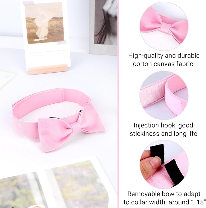 Segarty Dog Bowtie Collar for Neck Girths 12.6-18.1 inch, Adjustable Pink Bowtie Collar, Dog Neck Tie Tuxedo Comfortable Cotton Girl Pets Grooming Accessories for Formal Wedding Holiday Birthday Party