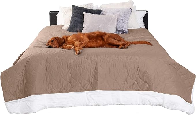 Furhaven Waterproof & Non-Slip Full Size Mattress Cover Protector for Dogs & Cats, Washable, For Beds, Couches, & Car Seats - Quilted Twill Blanket Mattress Cover - Brownstone, Medium/Full Size