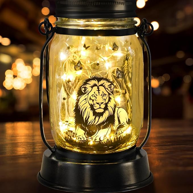 kyoryuger Lion Gifts for Women/Men Lion Solar Lanterns Mom Birthday Animal Simba Lovers Lantern Animal Memorial Lights Solar Garden Decoration for Yard, Patio,Backyard,Porch Torches, Home Decor