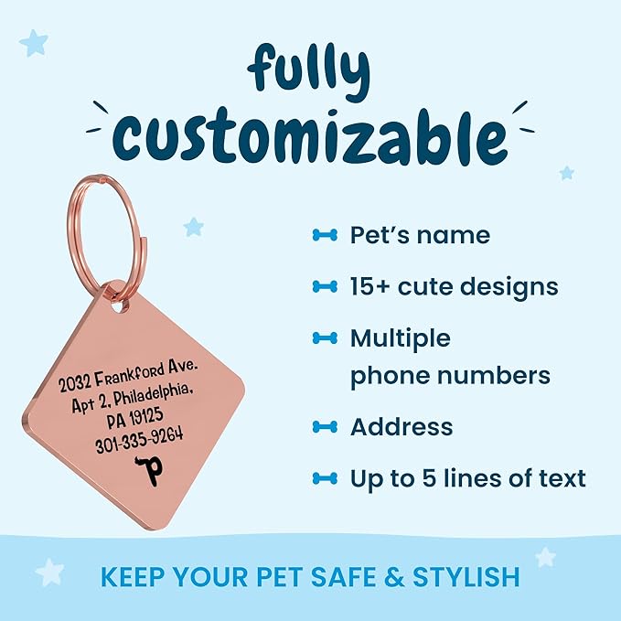 PawFurEver Dog Tags Personalized with Breed Design - Custom Dog Tags for Pets - Dog ID Tags Personalized for Pets - Stainless Steel Dog Collar Tag - Pet Name Tags for Dogs (Diamond, Rose Gold)