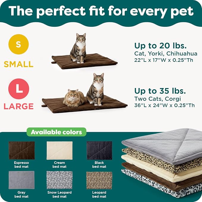 Furhaven ThermaNAP Self-Warming Cat Bed for Indoor Cats & Large/Medium Dogs, Washable & Reflects Body Heat - Quilted Faux Fur Reflective Bed Mat - Snow Leopard, Large