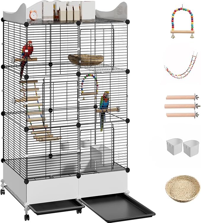 Encrypted Bird Cage Large Bird Cages 57-Inch, Top Storage Space, Bottom Splash Guard with Essential Bird Supplies – Durable & Spacious Aviary – Budgies & Cockatiels