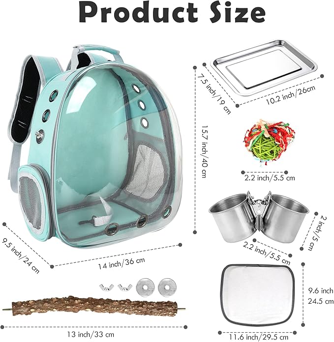 Bird Backpack Carrier with Perch, Portable Wild Bird Travel Cage Bag, Parrot Carrier Cockatiel Cage w/Toy Stainless Steel Food Bowl Tray for Conures Parakeet Budgie Canary Lovebirds Small Animals