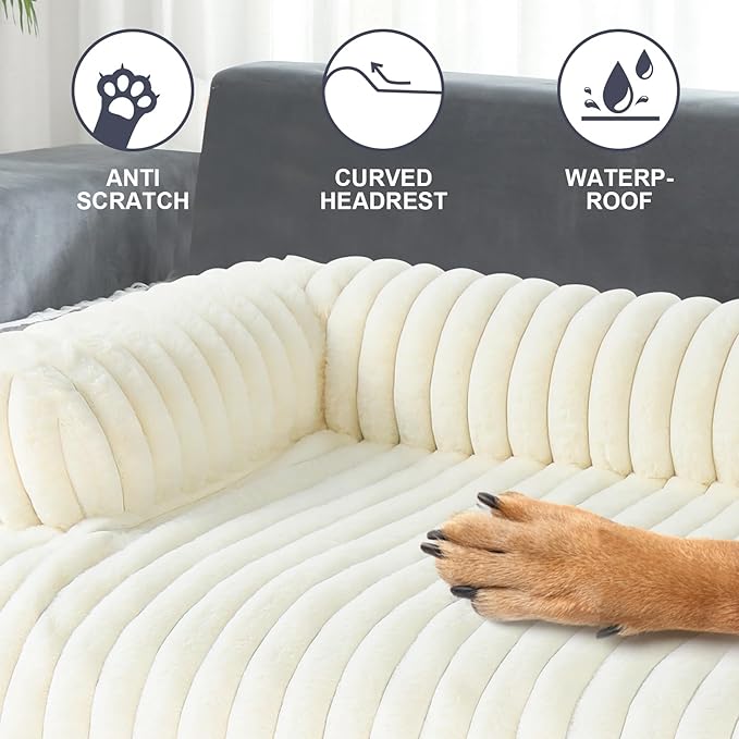 Wn's Day Luxurious Dog Couch Bed, Washable Calming Dog Couch Cover, Removable Couch Protector for Dogs, Waterproof Sofa Bed, Pet Bed Mats for Couch, Pet Couch Covers for Sofa(White, L)