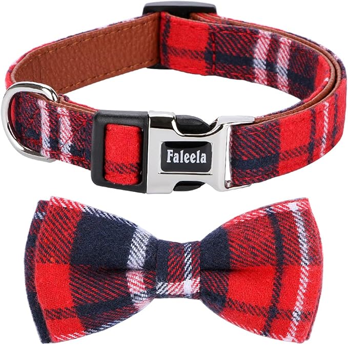 Faleela Soft &Comfy Bowtie Christmas Dog Collar,Detachable and Adjustable Bow Tie Collar,for Small Medium Large Pet (L, Red)