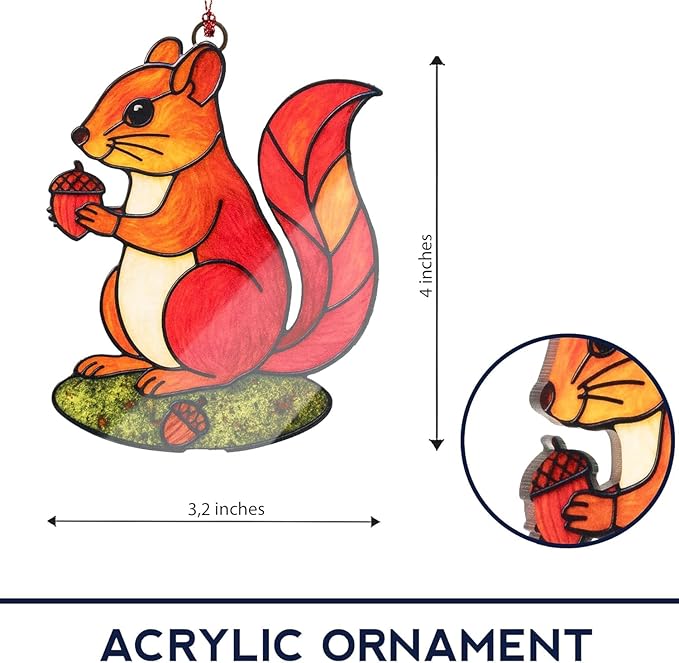 Squirrel Ornament, Squirrel Ornaments for Christmas Tree, Christmas Ornaments 2025, Woodland Creature Holiday Decor, Animal Ornament for Tree, Suncatcher Hanging Decoration, Unique Gifts for Women